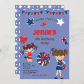 Uitnodiging voor verjaardagsfeestje cheerleader (Voorkant / Achterkant)