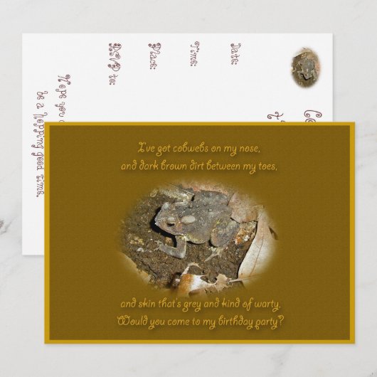 Uitnodiging voor verjaardagsfeestje Common Toad (Voorkant / Achterkant)