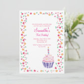 Uitnodiging voor verjaardagsfeestje Cupcake (Staand voorkant)