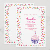 Uitnodiging voor verjaardagsfeestje Cupcake (Voorkant / Achterkant)