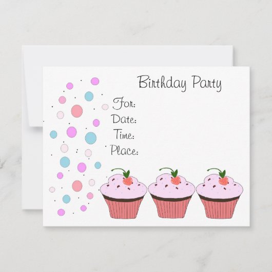 Uitnodiging voor verjaardagsfeestje Cupcake (Voorkant)