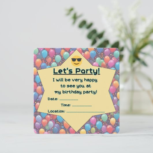 Uitnodiging voor verjaardagsfeestje (Engels) (Staand voorkant)