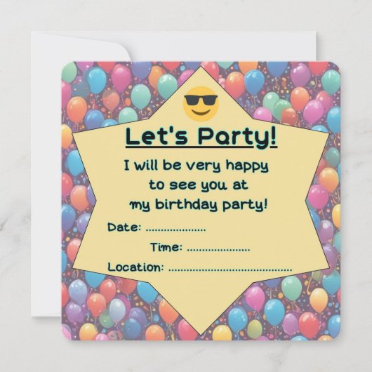 Uitnodiging voor verjaardagsfeestje (Engels) (Voorkant)