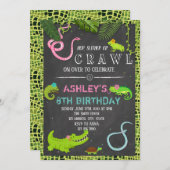 Uitnodiging voor verjaardagsfeestje Girl reptile (Voorkant / Achterkant)