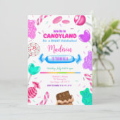 Uitnodiging voor verjaardagsfeestje in Candy land  (Staand voorkant)