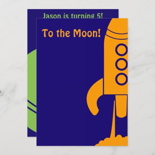 Uitnodiging voor verjaardagsfeestje in de ruimte (Voorkant / Achterkant)