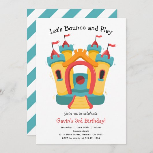 Uitnodiging voor verjaardagsfeestje in springhuis (Voorkant / Achterkant)