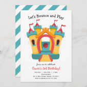 Uitnodiging voor verjaardagsfeestje in springkaste (Voorkant / Achterkant)