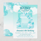 Uitnodiging voor verjaardagsfeestje in springkaste (Voorkant / Achterkant)