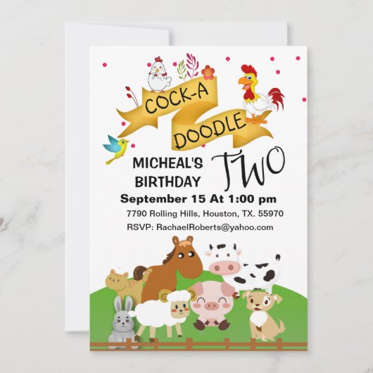 Uitnodiging voor verjaardagsfeestje 'Kukeleku Twee (Voorkant)