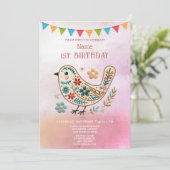 Uitnodiging voor verjaardagsfeestje Little Bird Fl (Staand voorkant)