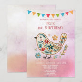 Uitnodiging voor verjaardagsfeestje Little Bird Fl (Voorkant / Achterkant)