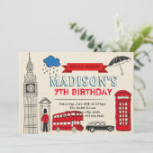 Uitnodiging voor verjaardagsfeestje Londen (Staand voorkant)