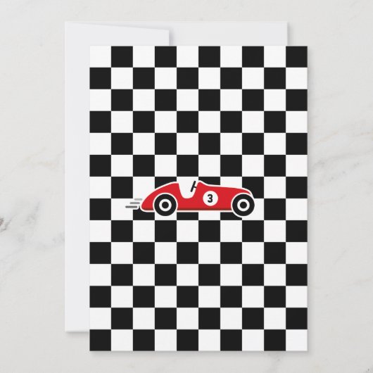 Uitnodiging voor verjaardagsfeestje met autorace (Achterkant)