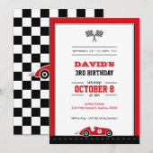 Uitnodiging voor verjaardagsfeestje met autorace (Voorkant / Achterkant)