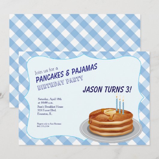 uitnodiging voor verjaardagsfeestje met blauwe pan (Voorkant / Achterkant)