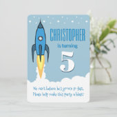 ★ Uitnodiging voor verjaardagsfeestje met blauwe r (Staand voorkant)