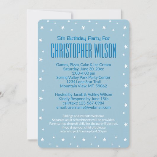 ★ Uitnodiging voor verjaardagsfeestje met blauwe r (Achterkant)