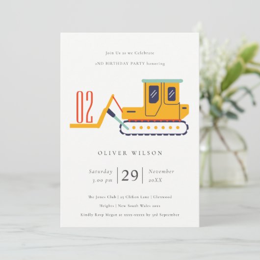Uitnodiging voor verjaardagsfeestje met bouwaandri (Staand voorkant)
