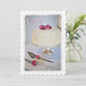 Uitnodiging voor verjaardagsfeestje met cake en ro (Staand voorkant)