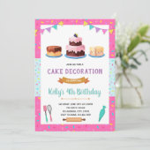 Uitnodiging voor verjaardagsfeestje met cake versi (Staand voorkant)