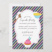 Uitnodiging voor verjaardagsfeestje met cupcake ba (Voorkant)