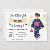 Uitnodiging voor verjaardagsfeestje met cute Kimon (Voorkant)