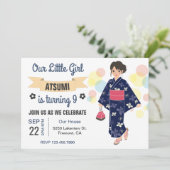 Uitnodiging voor verjaardagsfeestje met cute Kimon (Staand voorkant)