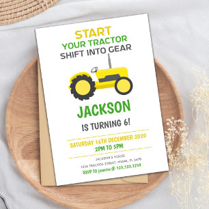 Uitnodiging voor verjaardagsfeestje met gele tract