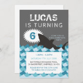 Uitnodiging voor verjaardagsfeestje met haaienthem (Voorkant / Achterkant)