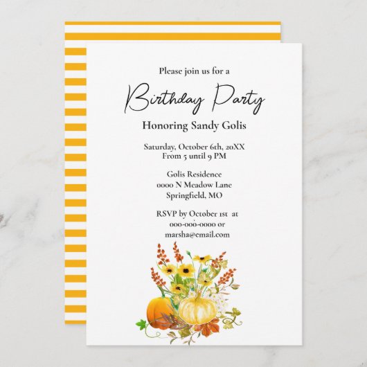 Uitnodiging voor verjaardagsfeestje met herfstthem (Voorkant / Achterkant)