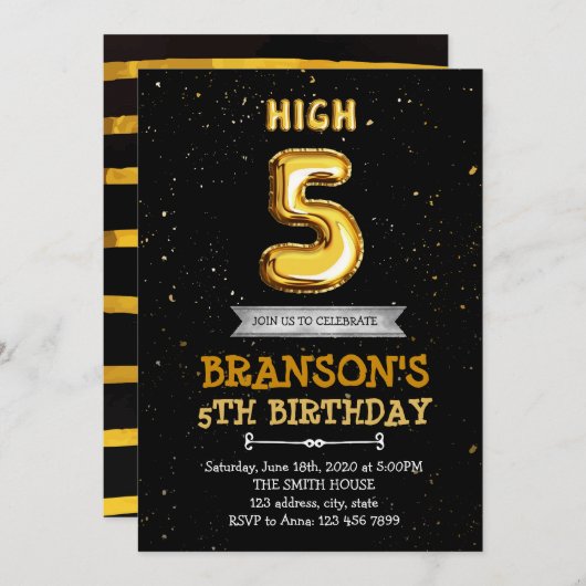 Uitnodiging voor verjaardagsfeestje met high five (Voorkant / Achterkant)