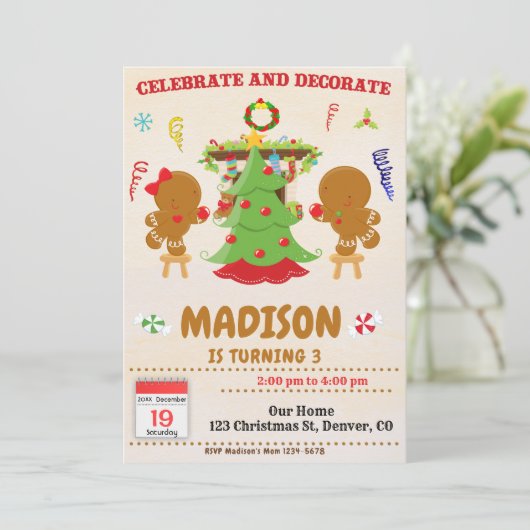 Uitnodiging voor verjaardagsfeestje met Kerstmis v (Staand voorkant)