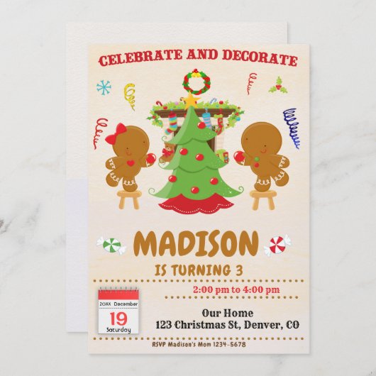 Uitnodiging voor verjaardagsfeestje met Kerstmis v (Voorkant / Achterkant)