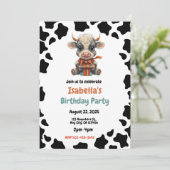 Uitnodiging voor verjaardagsfeestje met koe thema (Staand voorkant)