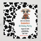 Uitnodiging voor verjaardagsfeestje met koe thema (Voorkant / Achterkant)