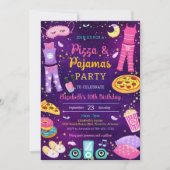 Uitnodiging voor verjaardagsfeestje met pizza, pyj (Voorkant)