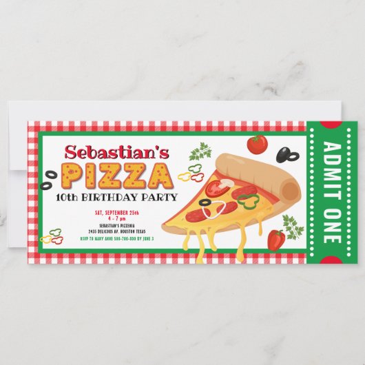 Uitnodiging voor verjaardagsfeestje met pizzabon (Voorkant)