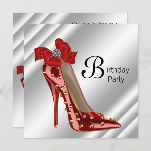 Uitnodiging voor verjaardagsfeestje met rode hoge  (Voorkant / Achterkant)