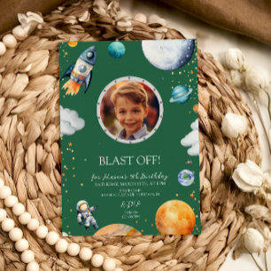 Uitnodiging voor verjaardagsfeestje met ruimtefoto