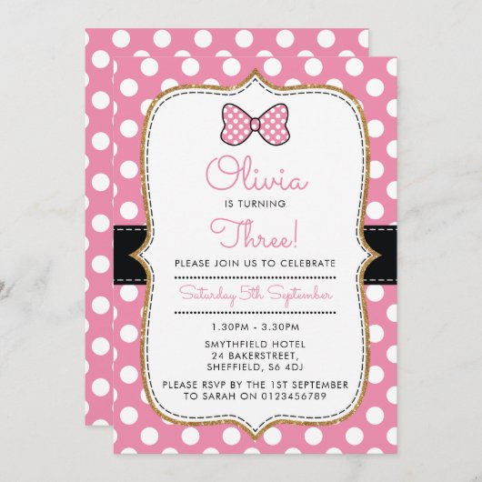 Uitnodiging voor verjaardagsfeestje met stip van P (Voorkant / Achterkant)