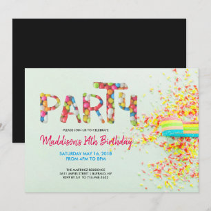 Uitnodiging voor verjaardagsfeestje met strooideco