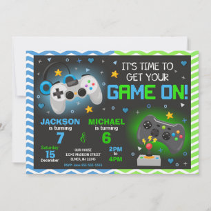 Uitnodiging voor verjaardagsfeestje met videogames