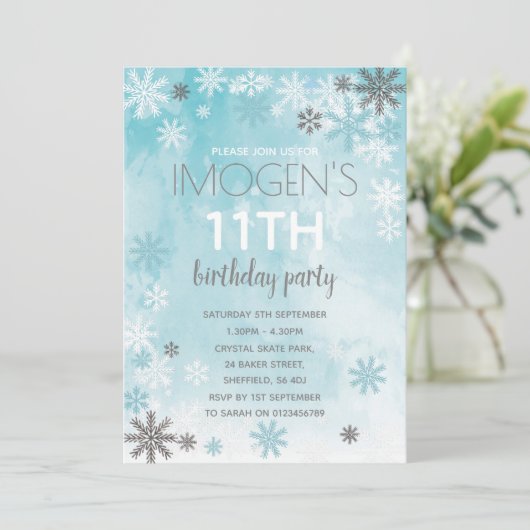 Uitnodiging voor verjaardagsfeestje met winterthem (Staand voorkant)