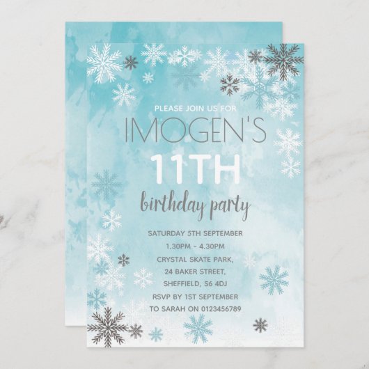 Uitnodiging voor verjaardagsfeestje met winterthem (Voorkant / Achterkant)