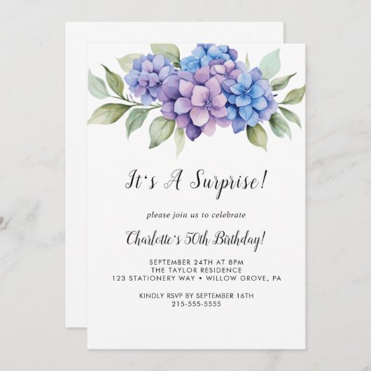 Uitnodiging voor verjaardagsfeestje met witte bloe (Voorkant / Achterkant)