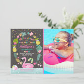 Uitnodiging voor verjaardagsfeestje met zwembadfee (Staand voorkant)