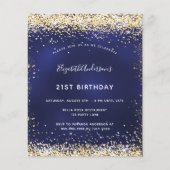 Uitnodiging voor verjaardagsfeestje navyblauw goud flyer (Voorkant)
