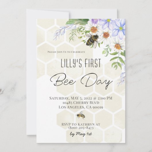 Uitnodiging voor verjaardagsfeestje op Bijendag (Voorkant)