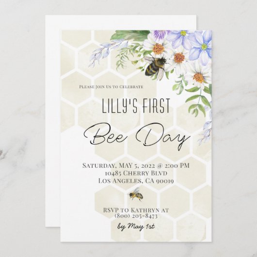 Uitnodiging voor verjaardagsfeestje op Bijendag (Voorkant / Achterkant)